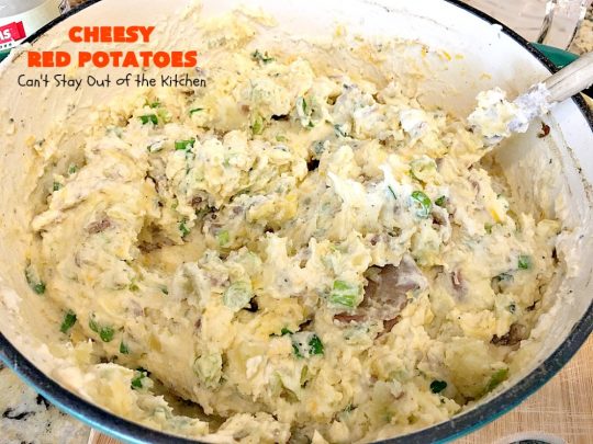 Cheesy Red Potatoes | Can't Stay Out of the Kitchen | these fabulous cheesy #potatoes make the perfect side dish for beef, chicken, pork or fish! They are absolutely scrumptious! #cheese #casserole #glutenfree