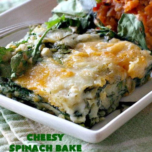 Cheesy Spinach Bake | Can't Stay Out of the Kitchen | this cheesy & delicious #spinach #souffle is made with both #CheddarCheese & #MontereyJack. It's the ultimate in cheesy comfort food! It's terrific for #holiday menus like #Thanksgiving or #Christmas. #GlutenFree #SideDish #GlutenFreeSideDish #CheesySpinachBake