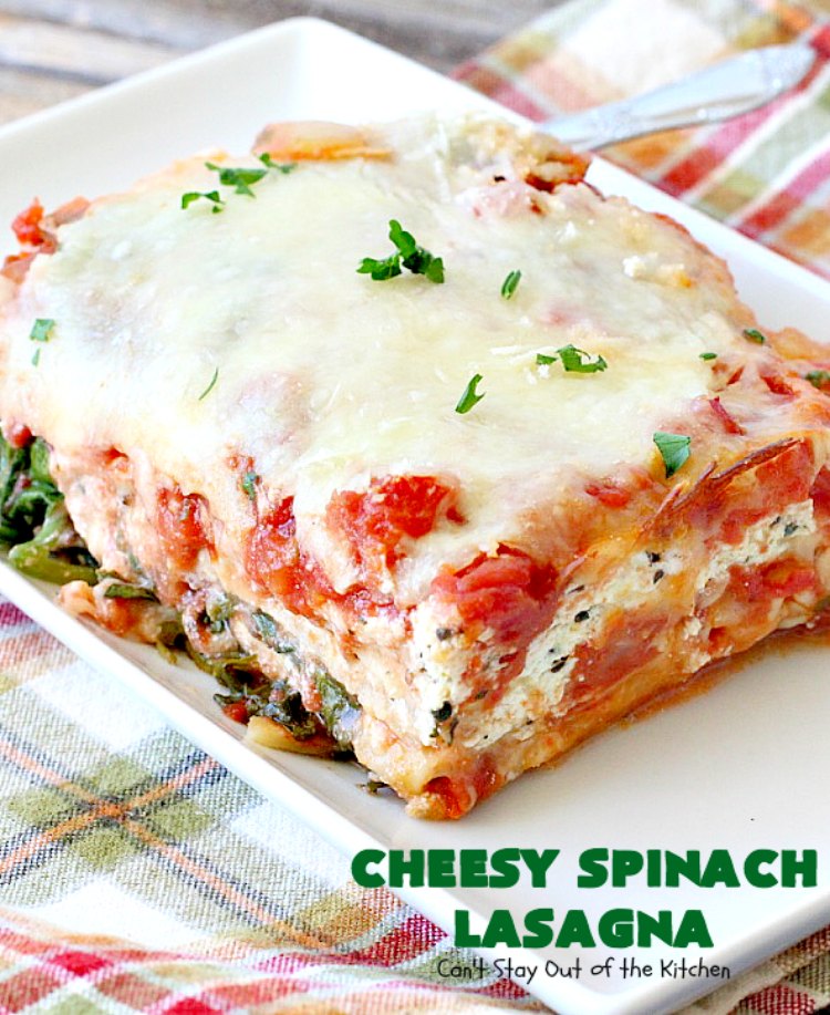 Cheesy Spinach Lasagna | Can't Stay Out of the Kitchen | this #lasagna entree is wonderful & great for #MeatlessMondays, potlucks or other family dinners. #spinach #cheese