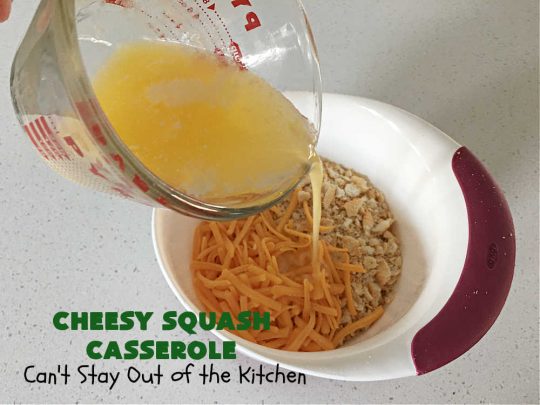 Cheesy Squash Casserole | Can't Stay Out of the Kitchen | this fantastic #Squash #SideDish is so delightful & easy to whip up you'll want to make it frequently. It's terrific for company or #holiday dinners like #Thanksgiving or #Christmas. The #RitzCracker topping makes everything irresistible. #CheddarCheese #Zucchini #YellowSquash #casserole #CheesySquashCasserole