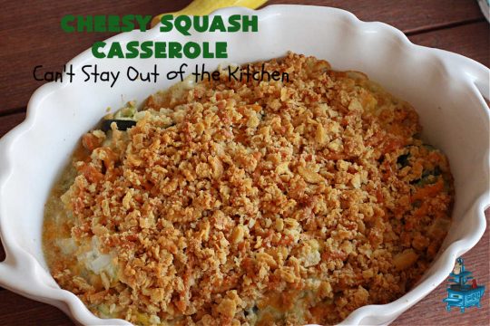 Cheesy Squash Casserole | Can't Stay Out of the Kitchen | this fantastic #Squash #SideDish is so delightful & easy to whip up you'll want to make it frequently. It's terrific for company or #holiday dinners like #Thanksgiving or #Christmas. The #RitzCracker topping makes everything irresistible. #CheddarCheese #Zucchini #YellowSquash #casserole #CheesySquashCasserole