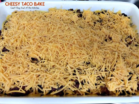 Cheesy Taco Bake | Can't Stay Out of the Kitchen | amazing #Tex-Mex entree with a #Bisquick & Cilantro crust, filled with #beef #corn and #salsa and topped with #cheese.