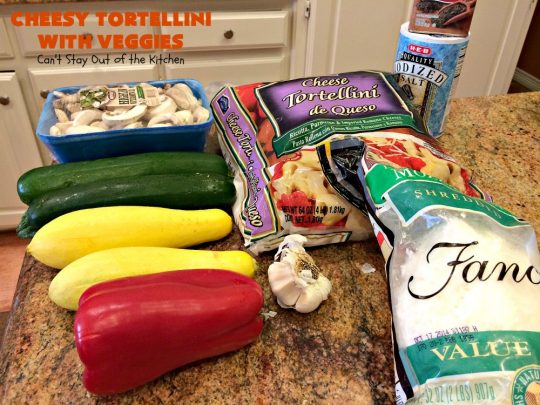 Cheesy Tortellini with Veggies | Can't Stay Out of the Kitchen | one of the best #pasta dishes ever! This one is filled with lots of #veggies & #cheese. It's kid-friendly & comfort food that's perfect for company or family dinners. #tortellini #Italian #zucchini #casserole #mushrooms #beef