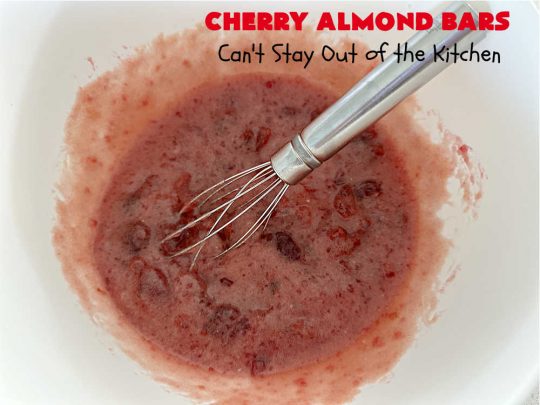 Cherry Almond Bars | Can't Stay Out of the Kitchen | these fantastic #Cherry #cookies use a #shortbread crust, #CherryPreserves in the filling & then they're topped with #almonds for a scrumptious treat everyone will enjoy. Great for #tailgating parties, #holiday #baking & a #ChristmasCookieExchange. #dessert #CherryDessert #CherryAlmondBars