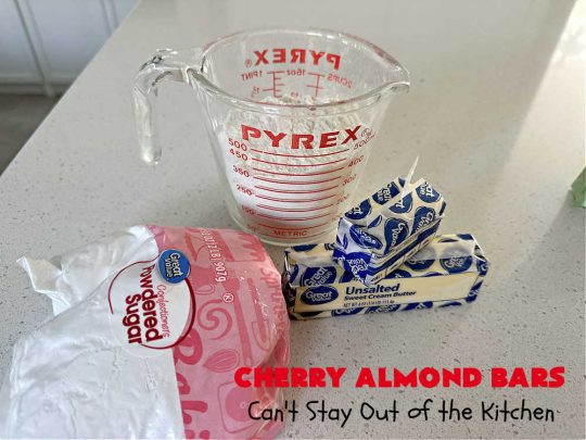 Cherry Almond Bars | Can't Stay Out of the Kitchen | these fantastic #Cherry #cookies use a #shortbread crust, #CherryPreserves in the filling & then they're topped with #almonds for a scrumptious treat everyone will enjoy. Great for #tailgating parties, #holiday #baking & a #ChristmasCookieExchange. #dessert #CherryDessert #CherryAlmondBars