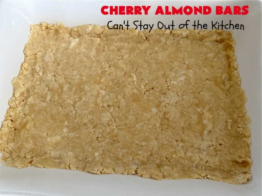 Cherry Almond Bars | Can't Stay Out of the Kitchen | these fantastic #Cherry #cookies use a #shortbread crust, #CherryPreserves in the filling & then they're topped with #almonds for a scrumptious treat everyone will enjoy. Great for #tailgating parties, #holiday #baking & a #ChristmasCookieExchange. #dessert #CherryDessert #CherryAlmondBars