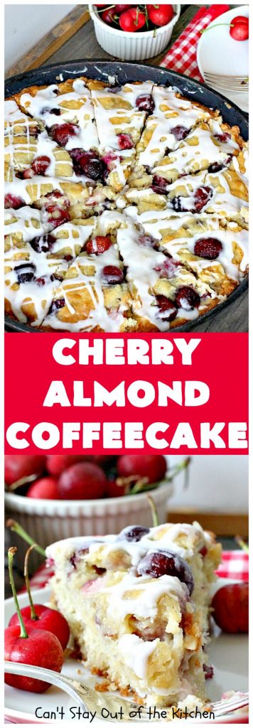 Cherry Almond Coffeecake | Can't Stay Out of the Kitchen | favorite #cherry #coffeecake recipe with #almonds & #coconut. Perfect #breakfast idea for the #FourthofJuly.