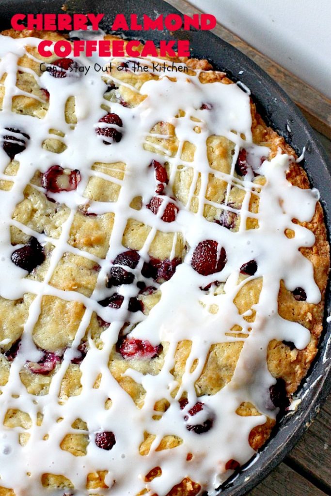 Cherry Almond Coffeecake | Can't Stay Out of the Kitchen | favorite #cherry #coffeecake recipe with #almonds & #coconut. Perfect #breakfast idea for the #FourthofJuly.