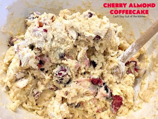 Cherry Almond Coffeecake | Can't Stay Out of the Kitchen | favorite #cherry #coffeecake recipe with #almonds & #coconut. Perfect #breakfast idea for the #FourthofJuly.