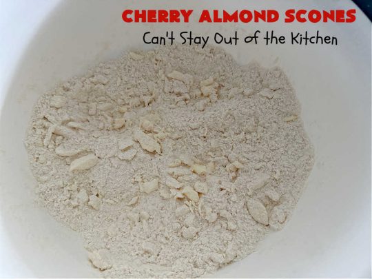 Cherry Almond Scones | Can't Stay Out of the Kitchen | #CherryAlmondScones are outrageously good & terrific for any kind of company or #holiday #breakfast like #Thanksgiving, #Christmas or #ValentinesDay. These #scones are filled with #cherries, #AlmondExtract & #almonds & glazed with a luscious #almond icing. Every bite will have you swooning! #HolidayBreakfast