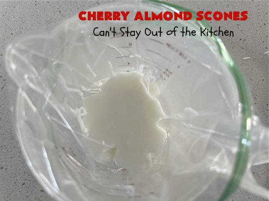 Cherry Almond Scones | Can't Stay Out of the Kitchen | #CherryAlmondScones are outrageously good & terrific for any kind of company or #holiday #breakfast like #Thanksgiving, #Christmas or #ValentinesDay. These #scones are filled with #cherries, #AlmondExtract & #almonds & glazed with a luscious #almond icing. Every bite will have you swooning! #HolidayBreakfast