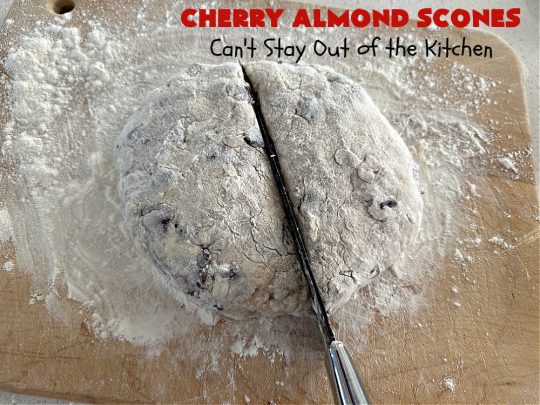 Cherry Almond Scones | Can't Stay Out of the Kitchen | #CherryAlmondScones are outrageously good & terrific for any kind of company or #holiday #breakfast like #Thanksgiving, #Christmas or #ValentinesDay. These #scones are filled with #cherries, #AlmondExtract & #almonds & glazed with a luscious #almond icing. Every bite will have you swooning! #HolidayBreakfast