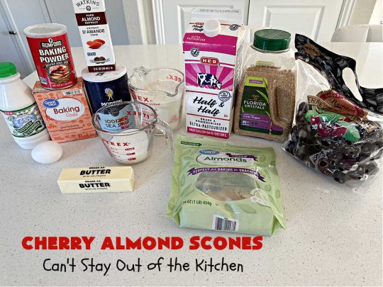Cherry Almond Scones | Can't Stay Out of the Kitchen | #CherryAlmondScones are outrageously good & terrific for any kind of company or #holiday #breakfast like #Thanksgiving, #Christmas or #ValentinesDay. These #scones are filled with #cherries, #AlmondExtract & #almonds & glazed with a luscious #almond icing. Every bite will have you swooning! #HolidayBreakfast