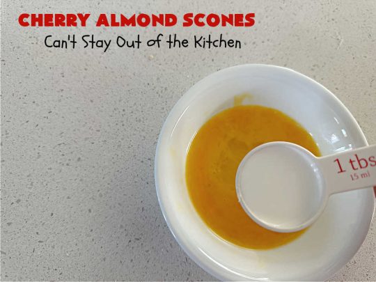 Cherry Almond Scones | Can't Stay Out of the Kitchen | #CherryAlmondScones are outrageously good & terrific for any kind of company or #holiday #breakfast like #Thanksgiving, #Christmas or #ValentinesDay. These #scones are filled with #cherries, #AlmondExtract & #almonds & glazed with a luscious #almond icing. Every bite will have you swooning! #HolidayBreakfast