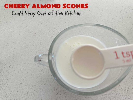 Cherry Almond Scones | Can't Stay Out of the Kitchen | #CherryAlmondScones are outrageously good & terrific for any kind of company or #holiday #breakfast like #Thanksgiving, #Christmas or #ValentinesDay. These #scones are filled with #cherries, #AlmondExtract & #almonds & glazed with a luscious #almond icing. Every bite will have you swooning! #HolidayBreakfast