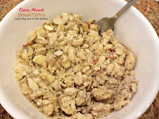 Cherry Almond Streusel Muffins | Can't Stay Out of the Kitchen | rich and decadent, these #breakfast #muffins are sweet enough for #dessert! #cherries #almonds #greekyogurt