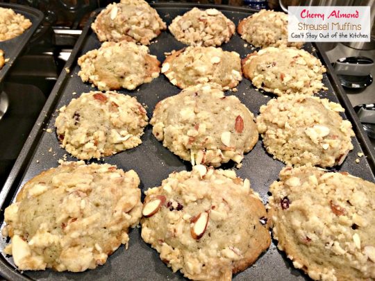 Cherry Almond Streusel Muffins | Can't Stay Out of the Kitchen | rich and decadent, these #breakfast #muffins are sweet enough for #dessert! #cherries #almonds #greekyogurt