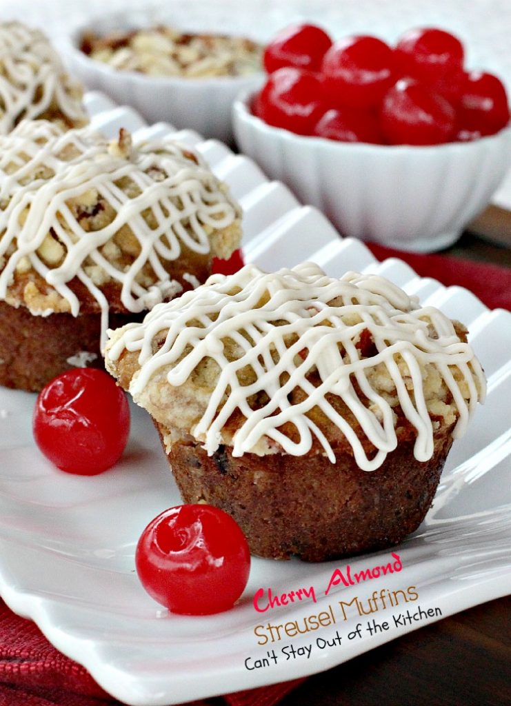 Cherry Almond Streusel Muffins | Can't Stay Out of the Kitchen | rich and decadent, these #breakfast #muffins are sweet enough for #dessert! #cherries #almonds #greekyogurt