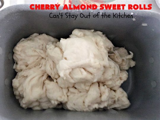 Cherry Almond Sweet Rolls | Can't Stay Out of the Kitchen | these fantastic #SweetRolls are kneaded in the #breadmaker, making them so, so easy to whip up for your family & friends. #Cherries & #almonds make these mouthwatering sweet rolls absolutely drool-worthy! Perfect for #ValentinesDay, #holidays or anytime you're serving #breakfast or #brunch. #CinnamonRolls #ValentinesDayBreakfast #NoKneadRecipe! #NoKneadSweetRolls #CherryAlmondSweetRolls