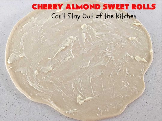 Cherry Almond Sweet Rolls | Can't Stay Out of the Kitchen | these fantastic #SweetRolls are kneaded in the #breadmaker, making them so, so easy to whip up for your family & friends. #Cherries & #almonds make these mouthwatering sweet rolls absolutely drool-worthy! Perfect for #ValentinesDay, #holidays or anytime you're serving #breakfast or #brunch. #CinnamonRolls #ValentinesDayBreakfast #NoKneadRecipe! #NoKneadSweetRolls #CherryAlmondSweetRolls
