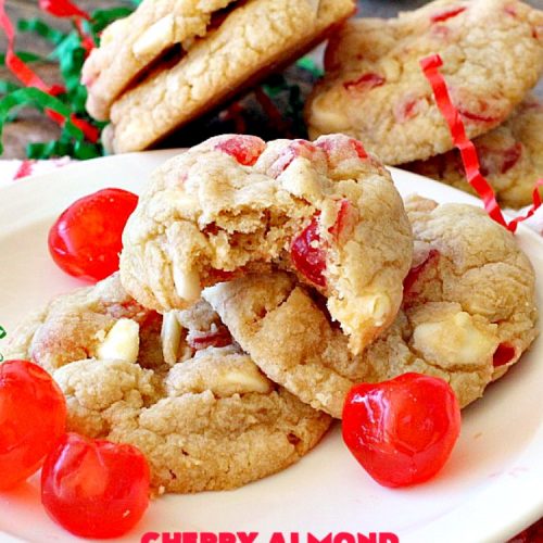 Cherry Almond White Chocolate Cookies | Can't Stay Out of the Kitchen | these terrific #cookies are perfect for the #holidays. They're festive & beautiful along with being so scrumptious. #cherries #almonds #chocolate #dessert
