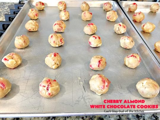 Cherry Almond White Chocolate Cookies | Can't Stay Out of the Kitchen | these terrific #cookies are perfect for the #holidays. They're festive & beautiful along with being so scrumptious. #cherries #almonds #chocolate #dessert