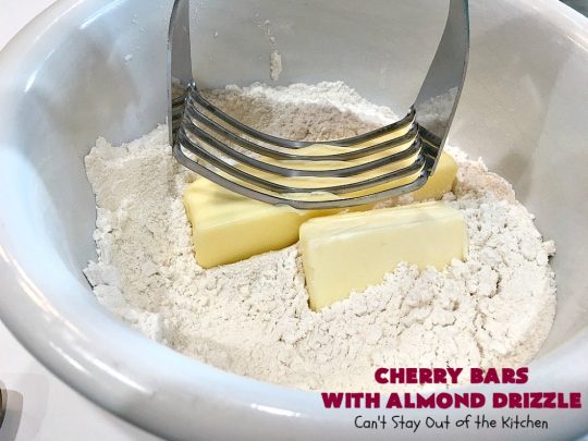 Cherry Bars with Almond Drizzle | Can't Stay Out of the Kitchen | these delicious #cookies will have you drooling after the first bite! The #almond drizzle on top is to die for. #dessert #cherries #LaborDay #cherrydessert #LaborDayDessert
