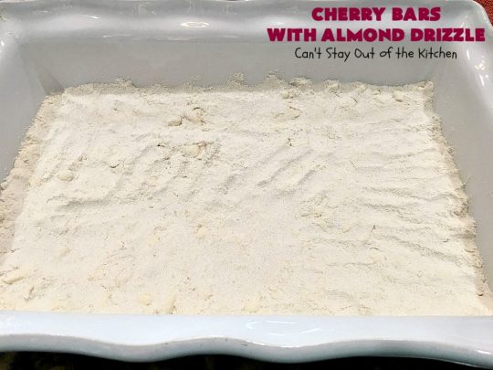 Cherry Bars with Almond Drizzle | Can't Stay Out of the Kitchen | these delicious #cookies will have you drooling after the first bite! The #almond drizzle on top is to die for. #dessert #cherries #LaborDay #cherrydessert #LaborDayDessert