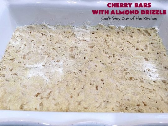 Cherry Bars with Almond Drizzle | Can't Stay Out of the Kitchen | these delicious #cookies will have you drooling after the first bite! The #almond drizzle on top is to die for. #dessert #cherries #LaborDay #cherrydessert #LaborDayDessert