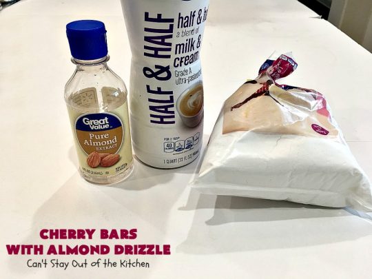 Cherry Bars with Almond Drizzle | Can't Stay Out of the Kitchen | these delicious #cookies will have you drooling after the first bite! The #almond drizzle on top is to die for. #dessert #cherries #LaborDay #cherrydessert #LaborDayDessert