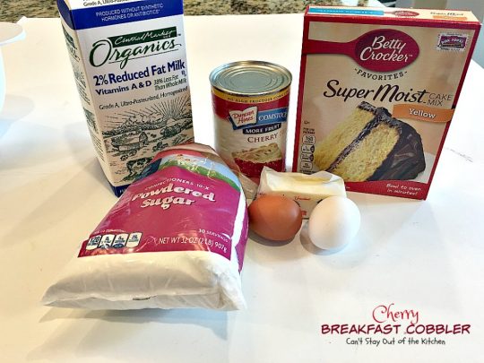 Cherry Breakfast Cobbler | Can't Stay Out of the Kitchen | We love this fabulous #coffeecake. It's so easy & a family favorite. It starts with a #cakemix and uses #cherrypiefilling. It's great for a #holiday #breakfast, too. 