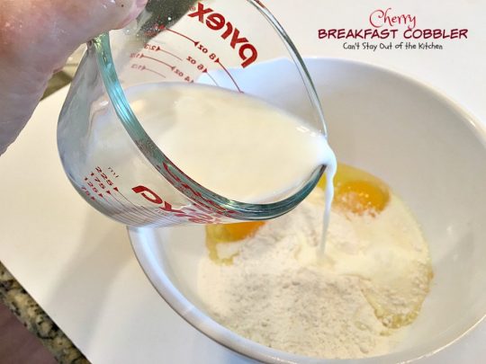 Cherry Breakfast Cobbler | Can't Stay Out of the Kitchen | We love this fabulous #coffeecake. It's so easy & a family favorite. It starts with a #cakemix and uses #cherrypiefilling. It's great for a #holiday #breakfast, too. 