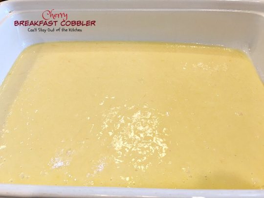 Cherry Breakfast Cobbler | Can't Stay Out of the Kitchen | We love this fabulous #coffeecake. It's so easy & a family favorite. It starts with a #cakemix and uses #cherrypiefilling. It's great for a #holiday #breakfast, too. 