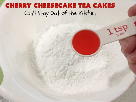 Cherry Cheesecake Tea Cakes | Can't Stay Out of the Kitchen | These miniature #Bundt #cakes will knock your socks off! They're filled with red & green #cherries & flavored with #almond extract, #CreamCheese & #Cheesecake #PuddingMix. Great #holiday or #Christmas #dessert. #CherryDessert #HolidayDessert #TeaCakes #CherryCheesecakeTeaCakes