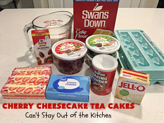 Cherry Cheesecake Tea Cakes | Can't Stay Out of the Kitchen | These miniature #Bundt #cakes will knock your socks off! They're filled with red & green #cherries & flavored with #almond extract, #CreamCheese & #Cheesecake #PuddingMix. Great #holiday or #Christmas #dessert. #CherryDessert #HolidayDessert #TeaCakes #CherryCheesecakeTeaCakes