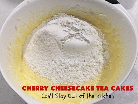 Cherry Cheesecake Tea Cakes | Can't Stay Out of the Kitchen | These miniature #Bundt #cakes will knock your socks off! They're filled with red & green #cherries & flavored with #almond extract, #CreamCheese & #Cheesecake #PuddingMix. Great #holiday or #Christmas #dessert. #CherryDessert #HolidayDessert #TeaCakes #CherryCheesecakeTeaCakes