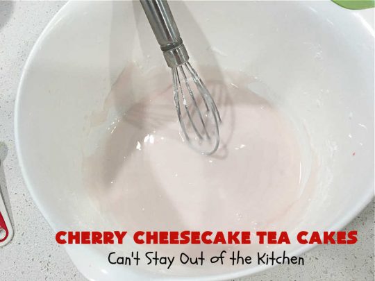 Cherry Cheesecake Tea Cakes | Can't Stay Out of the Kitchen | These miniature #Bundt #cakes will knock your socks off! They're filled with red & green #cherries & flavored with #almond extract, #CreamCheese & #Cheesecake #PuddingMix. Great #holiday or #Christmas #dessert. #CherryDessert #HolidayDessert #TeaCakes #CherryCheesecakeTeaCakes
