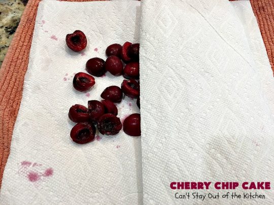 Cherry Chip Cake | Can't Stay Out of the Kitchen | this #dessert is rich & decadent. It uses #FreshCherries & #VanillaChips which dissolve into the #cake while #baking. The flavors of #cherry & #vanilla just pop in this heavenly cake. Make it now while #cherries are in season! #CakeMix #CherryChipCake #CherryChipCakeMix #CherryDessert #FreshCherryCake #Canbassador #NWCherries #NorthwestCherryGrowers