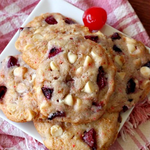 Cherry Chip Cookies | Can't Stay Out of the Kitchen | these fantastic 5-ingredient #cookies use #FreshCherries & #VanillaChips. They are totally awesome & a wonderful #summer #dessert when #cherries are in season. #FourthOfJuly #holiday #HolidayDessert #CherryDessert #CherryCookies CherryChipCookies #Canbassador #NWCherries #NorthWestCherryGrowers