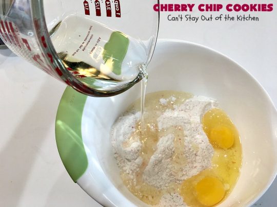Cherry Chip Cookies | Can't Stay Out of the Kitchen | these fantastic 5-ingredient #cookies use #FreshCherries & #VanillaChips. They are totally awesome & a wonderful #summer #dessert when #cherries are in season. #FourthOfJuly #holiday #HolidayDessert #CherryDessert #CherryCookies CherryChipCookies #Canbassador #NWCherries #NorthWestCherryGrowers