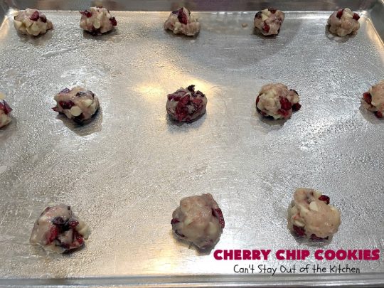 Cherry Chip Cookies | Can't Stay Out of the Kitchen | these fantastic 5-ingredient #cookies use #FreshCherries & #VanillaChips. They are totally awesome & a wonderful #summer #dessert when #cherries are in season. #FourthOfJuly #holiday #HolidayDessert #CherryDessert #CherryCookies CherryChipCookies #Canbassador #NWCherries #NorthWestCherryGrowers