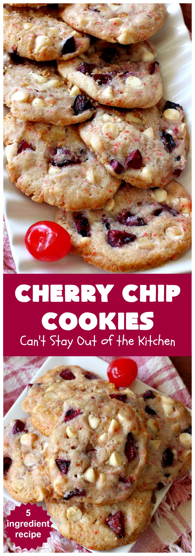 Cherry Chip Cookies | Can't Stay Out of the Kitchen | these fantastic 5-ingredient #cookies use #FreshCherries & #VanillaChips. They are totally awesome & a wonderful #summer #dessert when #cherries are in season. #FourthOfJuly #holiday #HolidayDessert #CherryDessert #CherryCookies CherryChipCookies #Canbassador #NWCherries #NorthWestCherryGrowers