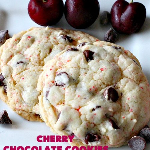 Cherry Chocolate Cookies | Can't Stay Out of the Kitchen | these delightful #cookies use only 4 ingredients! Yet they pack a powerful punch from the #CherryChipCakeMix & #ChocolateChips. Every bite will have you drooling. #chocolate #dessert #CherryCakeMix #CherryDessert #ChocolateDessert #CherryChocolateCookies #tailgating #fall #ChristmasCookieExchange #FallBaking #holidays #HolidayBaking