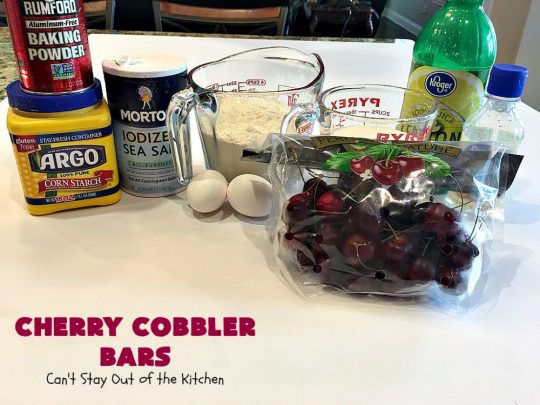 Cherry Cobbler Bars | Can't Stay Out of the Kitchen | this spectacular #cherry #dessert is filled with fresh #cherries & #almond extract in the filling and crust. It's ooey, gooey & so delicious for a summer dessert when cherries are in season. #cookies #cherrydessert #Canbassador #NorthwestCherryGrowers