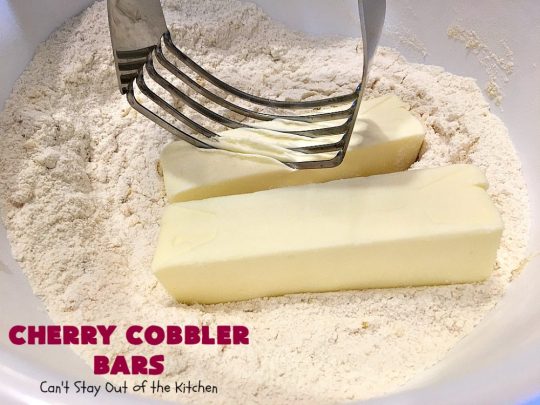 Cherry Cobbler Bars | Can't Stay Out of the Kitchen | this spectacular #cherry #dessert is filled with fresh #cherries & #almond extract in the filling and crust. It's ooey, gooey & so delicious for a summer dessert when cherries are in season. #cookies #cherrydessert #Canbassador #NorthwestCherryGrowers