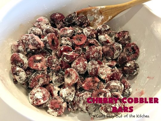 Cherry Cobbler Bars | Can't Stay Out of the Kitchen | this spectacular #cherry #dessert is filled with fresh #cherries & #almond extract in the filling and crust. It's ooey, gooey & so delicious for a summer dessert when cherries are in season. #cookies #cherrydessert #Canbassador #NorthwestCherryGrowers