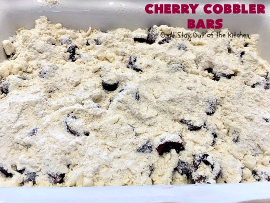 Cherry Cobbler Bars | Can't Stay Out of the Kitchen | this spectacular #cherry #dessert is filled with fresh #cherries & #almond extract in the filling and crust. It's ooey, gooey & so delicious for a summer dessert when cherries are in season. #cookies #cherrydessert #Canbassador #NorthwestCherryGrowers