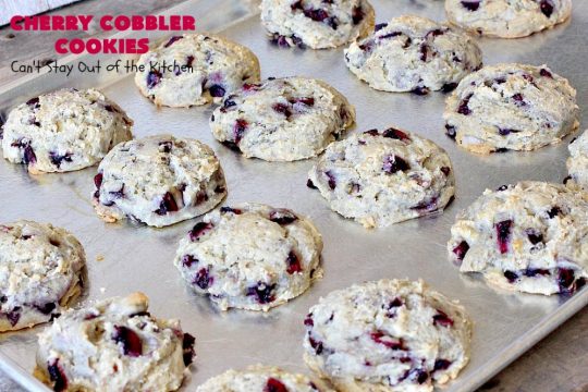 Cherry Cobbler Cookies | Can't Stay Out of the Kitchen | these fantastic #cookies contain #cherry #Greekyogurt & fresh #cherries. They're a heavenly #dessert now that cherries are in season. #cherrydessert #Canbassador #NorthwestCherryGrowers