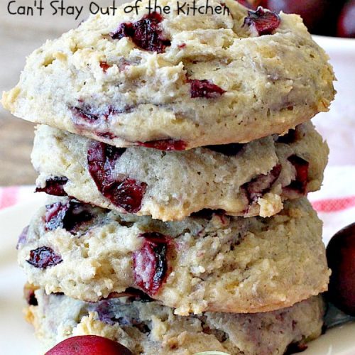 Cherry Cobbler Cookies | Can't Stay Out of the Kitchen | these fantastic #cookies contain #cherry #Greekyogurt & fresh #cherries. They're a heavenly #dessert now that cherries are in season. #cherrydessert #Canbassador #NorthwestCherryGrowers