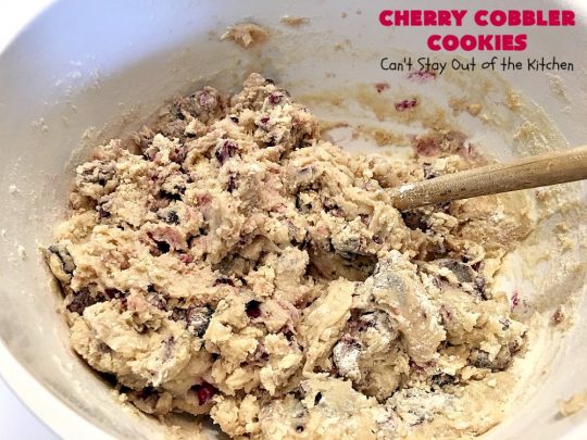 Cherry Cobbler Cookies | Can't Stay Out of the Kitchen | these fantastic #cookies contain #cherry #Greekyogurt & fresh #cherries. They're a heavenly #dessert now that cherries are in season. #cherrydessert #Canbassador #NorthwestCherryGrowers
